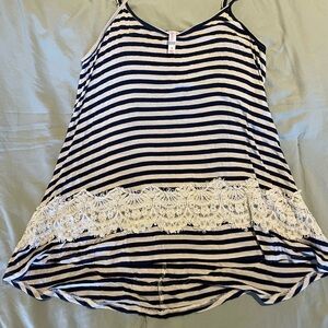 Xhilaration Navy and White Striped Camisole with Lace Accent